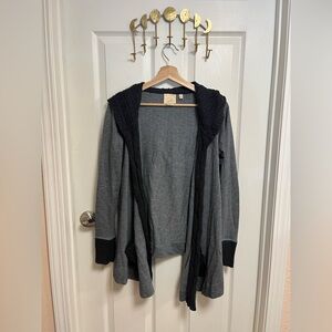 Anthropologie Navy and Blue Cable Knit Hooded Cardigan Sweater